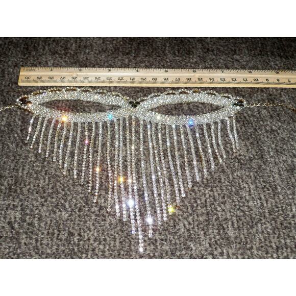 Harem mask, silver rhinestone mask, dangle costume masquerade ball cosplay mask - Picture 3 of 5